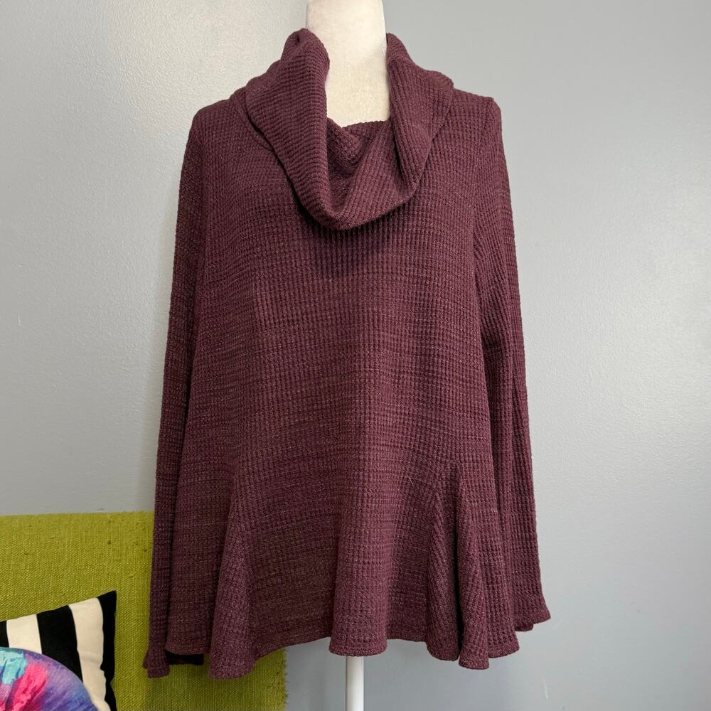 Postmark Anthropologie Maurisa Maroon Cowl Neck Waffle Knit Sweater